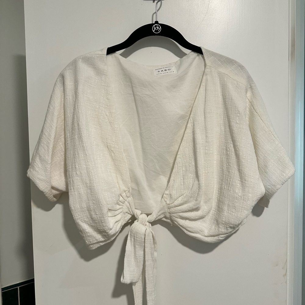 Sabo Skirt Cream Textured Tie-Front Blouse